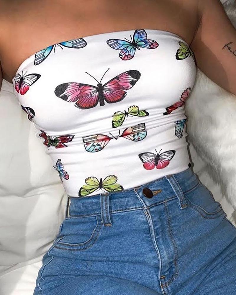 

Butterfly Print Bandeau Top, White