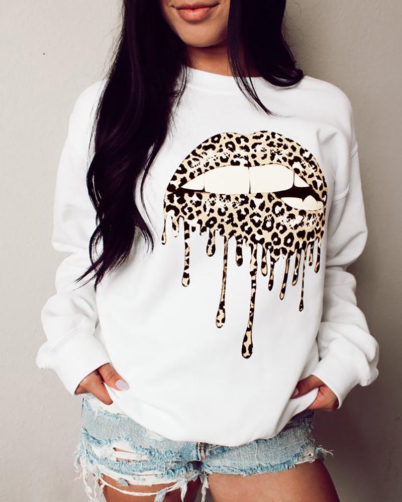 

Lip / Skull / Cheetah / Eyelash Print Casual Sweatshirt, Style3