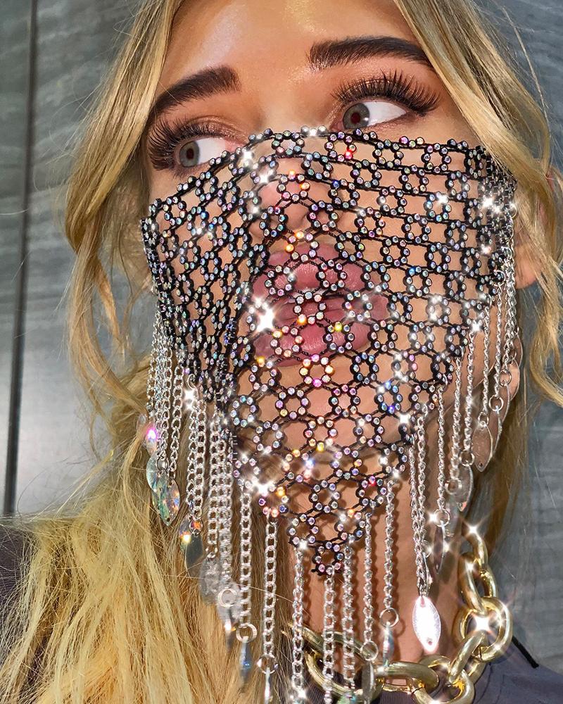 

Studded Colorblock Cutout Tassel Face Bandana, Style1