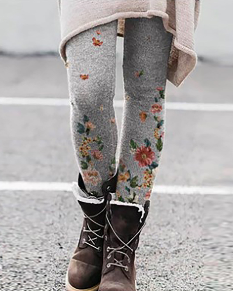 

Floral Print Skinny Leggings, Gray