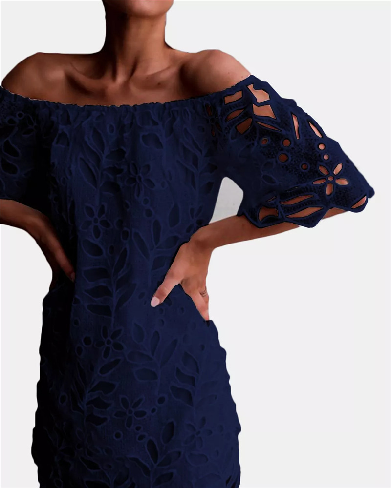 

Off Shoulder Broderie Anglaise Lace Dress, Dark blue