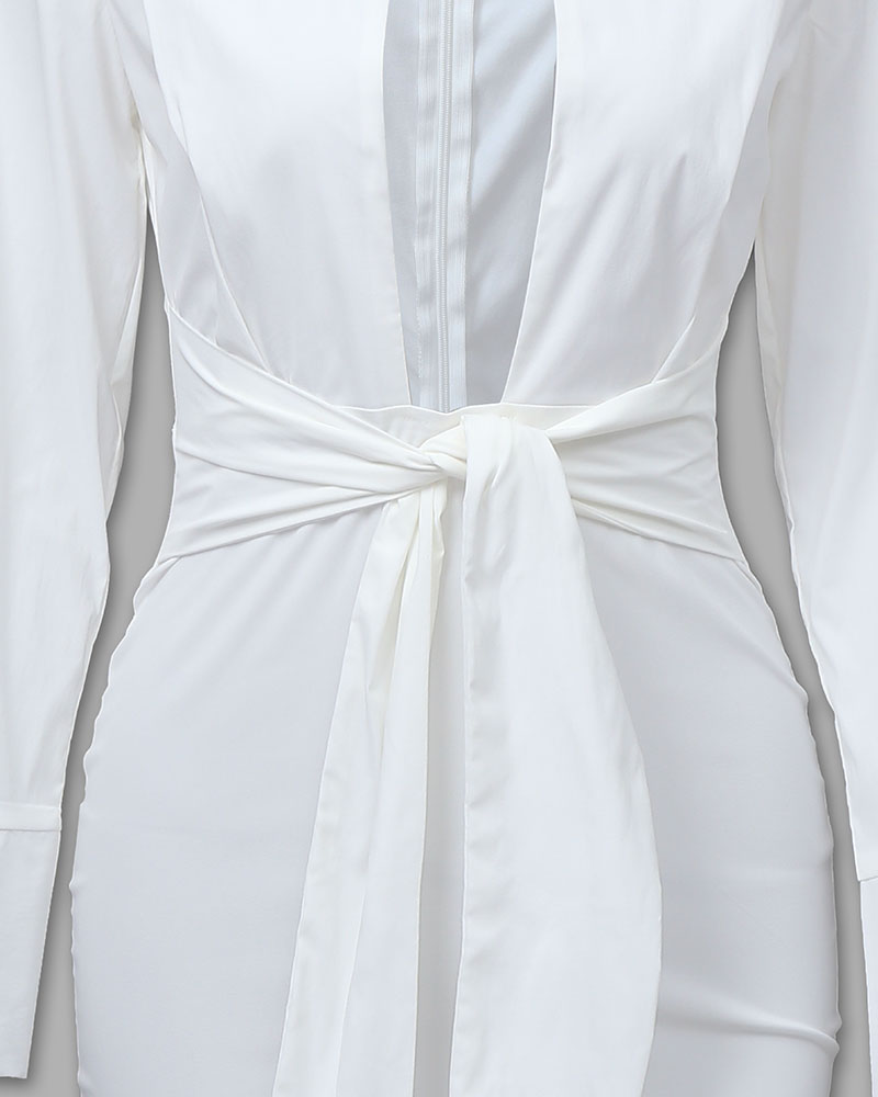 white plunge knot detail shirt dress