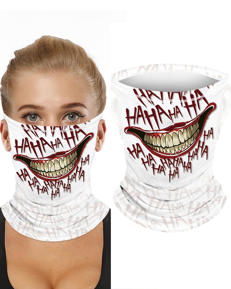 

Mouth Letter Print Breathable Ear Loop Face Bandana Headwrap, White