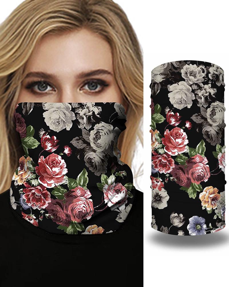 

Floral Print Breathable Face Bandana Magic Scarf Headwrap Balaclava, Black