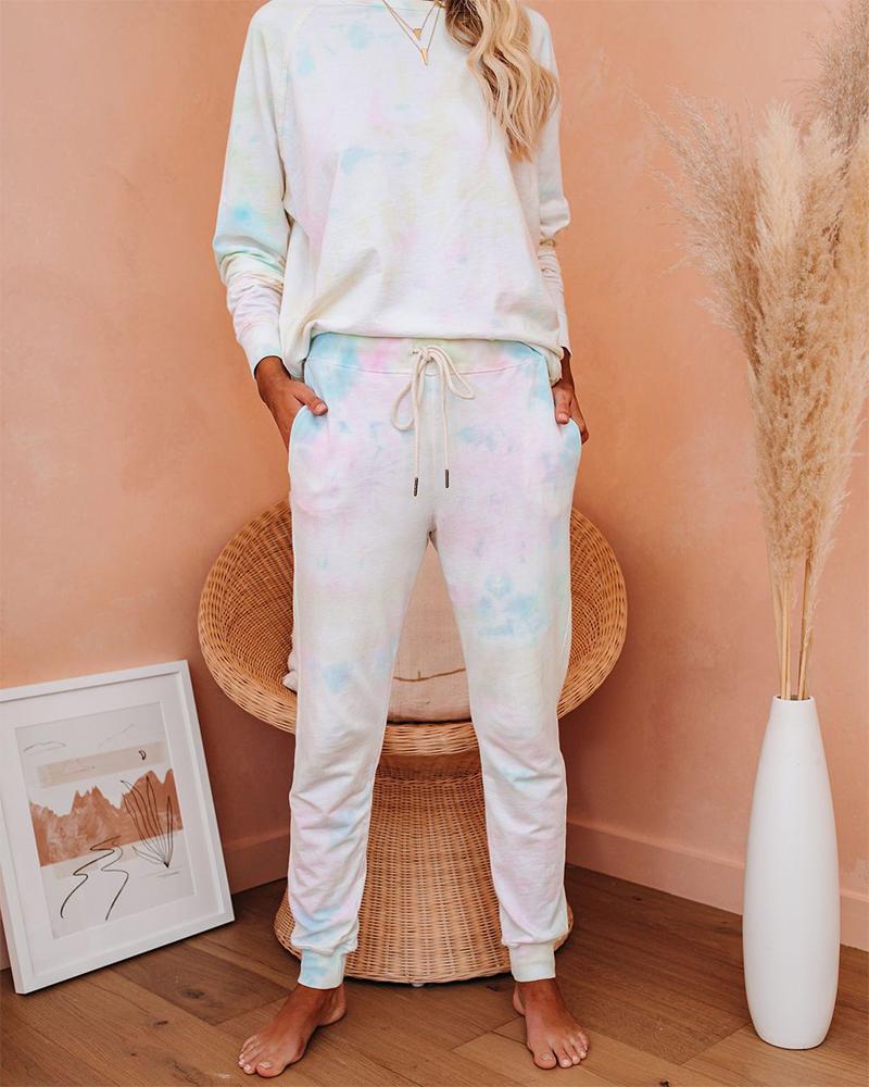 

Sports Tie Dye T-shirt Pants Homewear Sets, Yellow