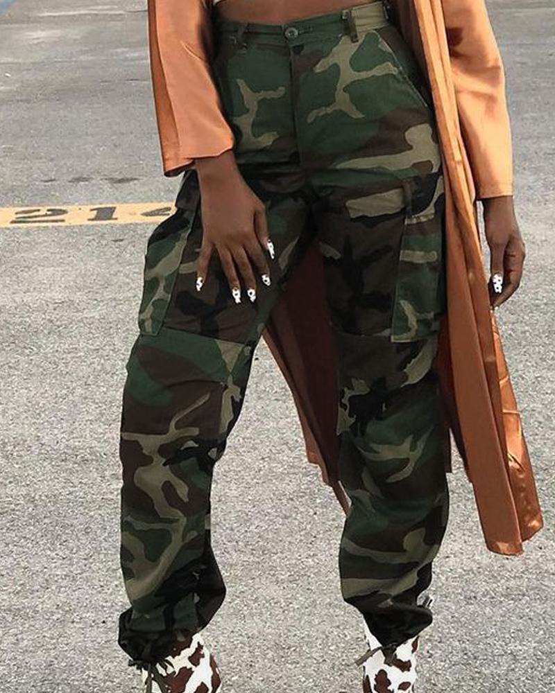 

Camouflage Print Pocket Design Cargo Pants, Green