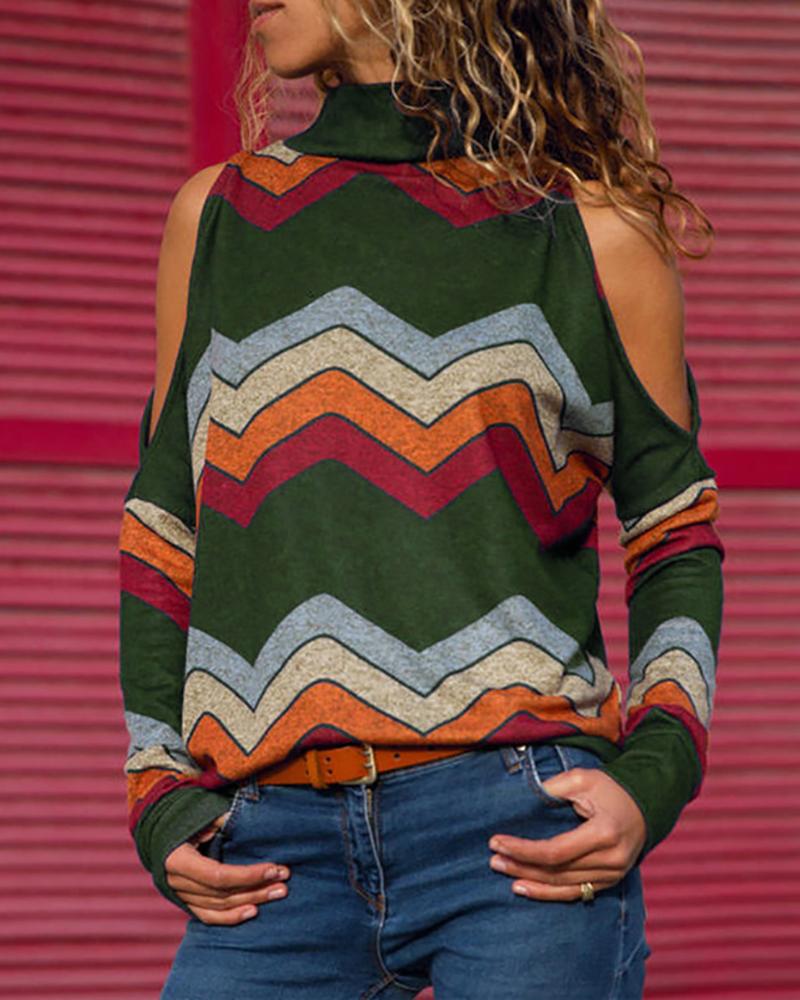 

Geo Colorblock Print Cold shoulder Women Top, Army green