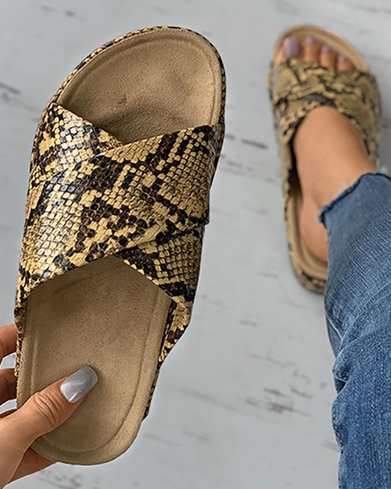 

Snakeskin Open Toe Bandage Muffin Sandals, Brown