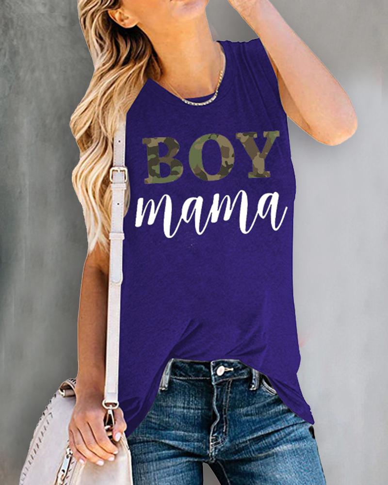 

Letter Print Sleeveless Tank, Blue