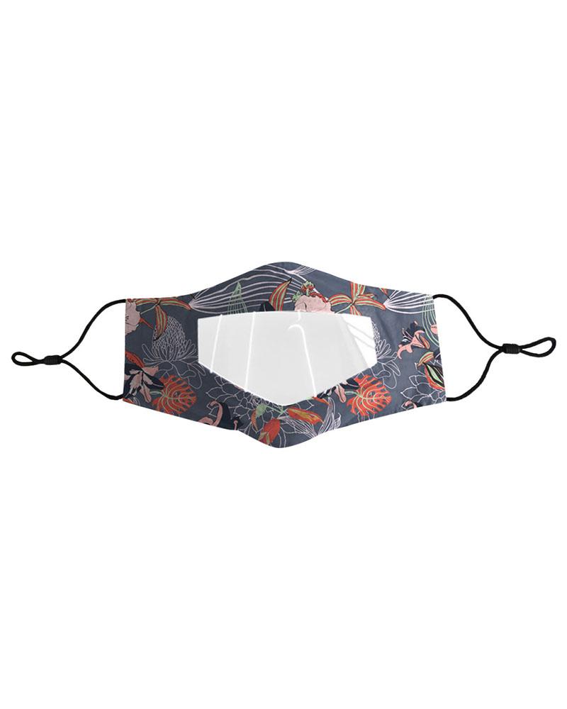 

Floral Print Visible Face Mask, Gray