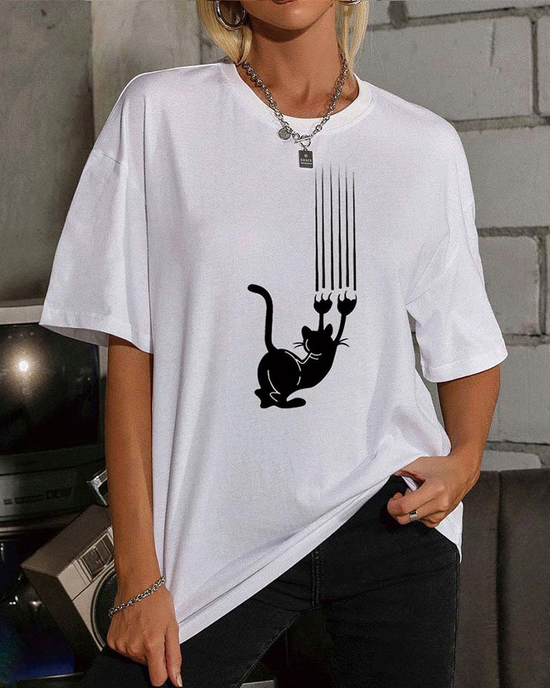 

Catty Print Short Sleeve T-shirts, White