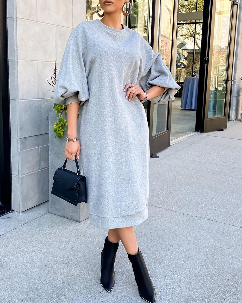 

Lantern Sleeve Casual Sweatshirt Dress, Gray