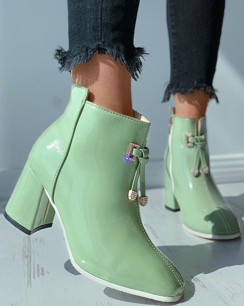 

Zipper Design Tied Detail Chunky Boots, Green