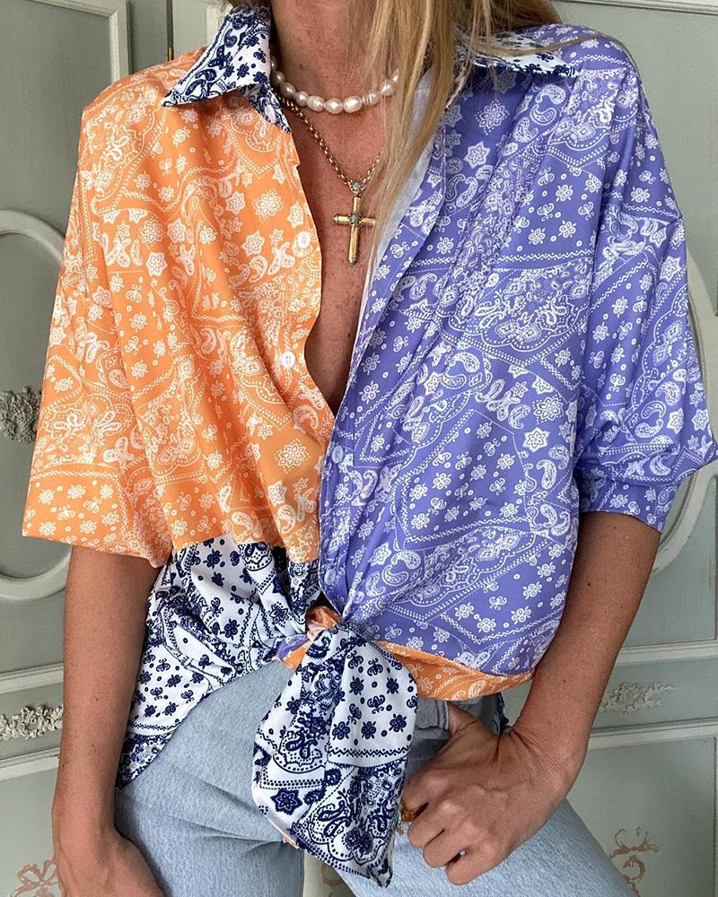 

Paisley Print Colorblock Knotted Shirt, Multicolor