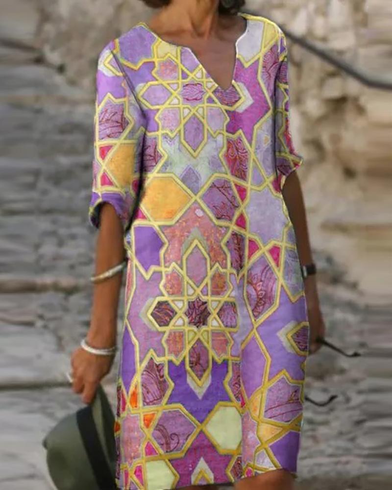 

Plus Size Colorblock Half Sleeve Work Dress, Purple