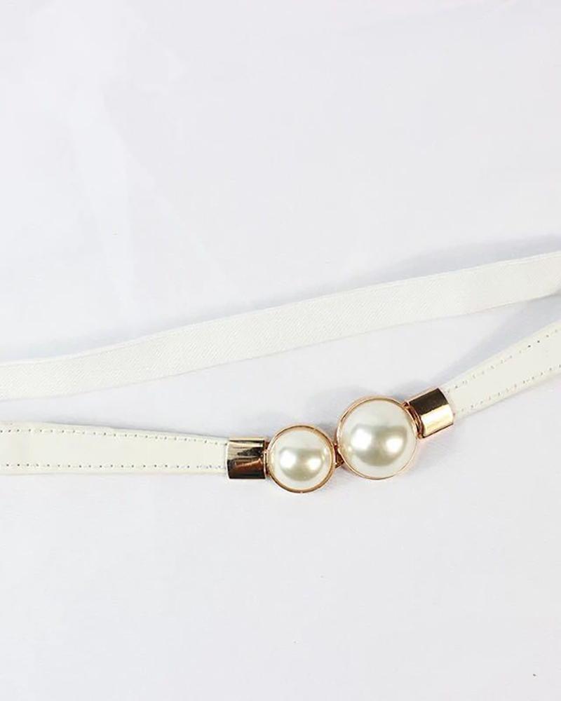 

Beaded PU Belt, White