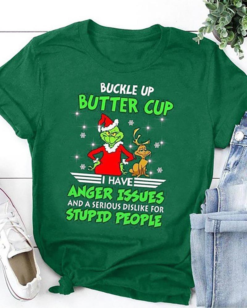 

Christmas Letter Cartoon Print T-shirt, Green
