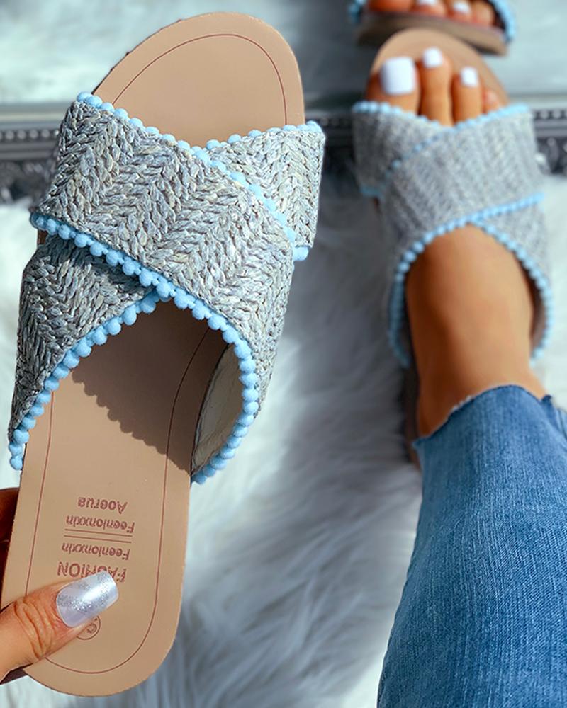 

Peep Toe Braided Flat Sandals, Blue
