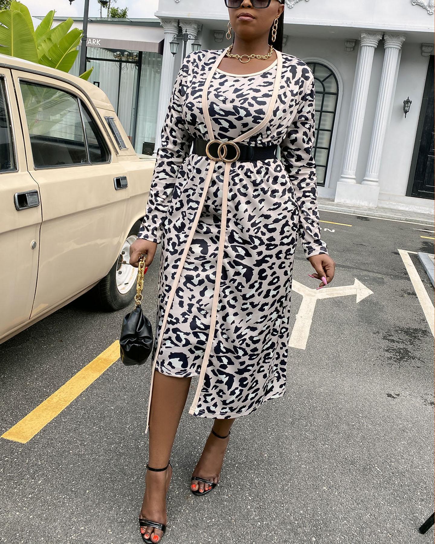 

Cheetah Print Tank Dress & Long Sleeve Cardigan Set, Leopard