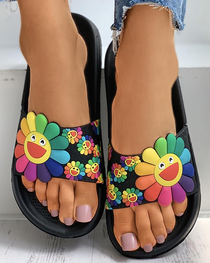 

Sunflower Pattern Candy Color Slider Sandals, Black