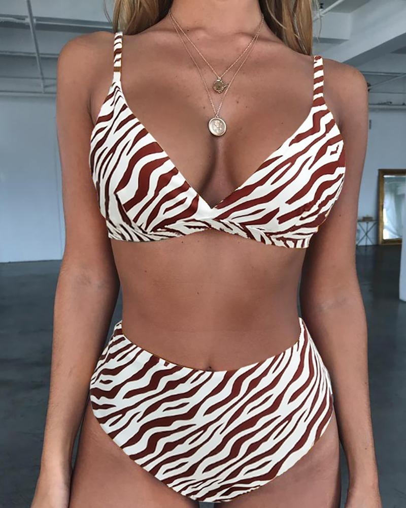

Spaghetti Strap Snakeskin Print Bikini Set, White