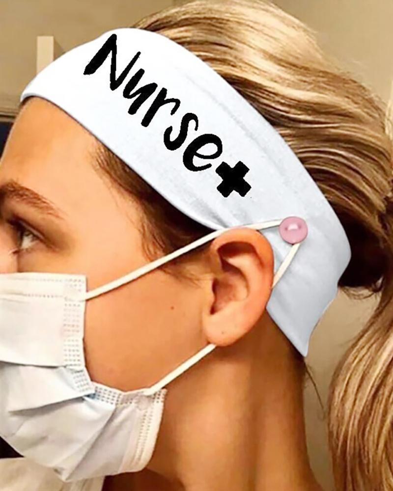 

Button Wide Headband Elastic Facemask Holder, White