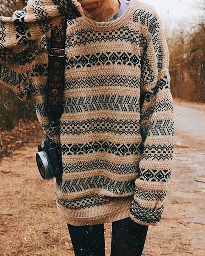 

Colorblock Long Sleeve Sweater, Khaki