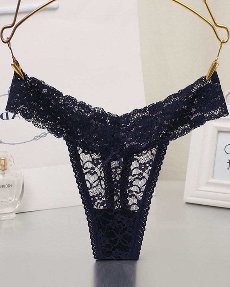 

Bowknot Decor G-string Lace Panty, Dark blue