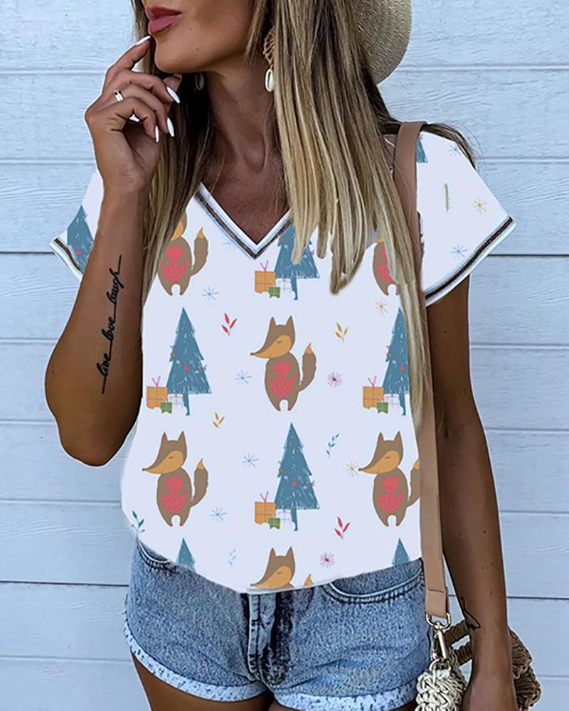 

Palm Leaf / Pineapple / Fox / Tree Print Casual Top, Style3