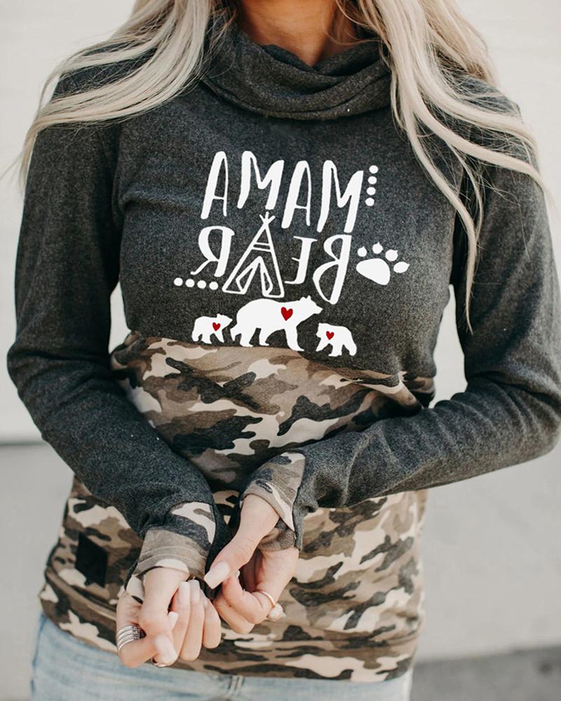

Mixed Print Long Sleeve Super Thick Hoodie, Black