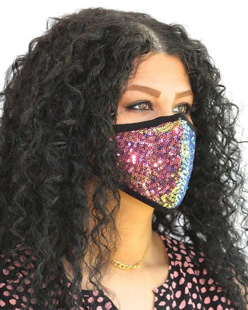 

Sequins Colorblock Breathable Face Mask, Multicolor