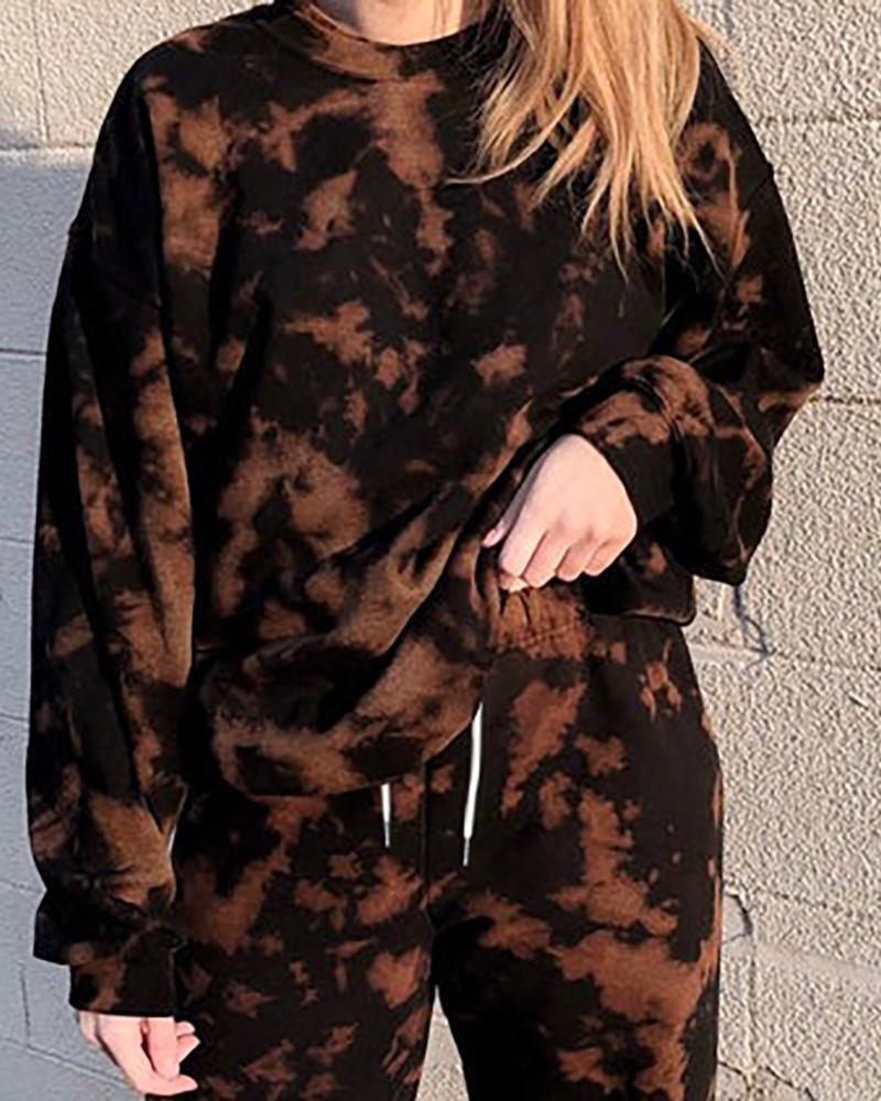 

Tie Dye Print Long Sleeve Sweatshirt, Black