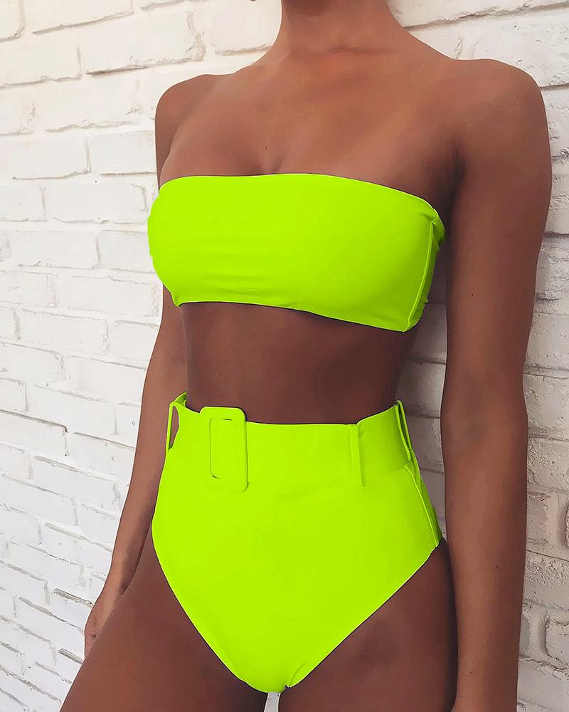 

Print High Waist Bikini Set, Yellow