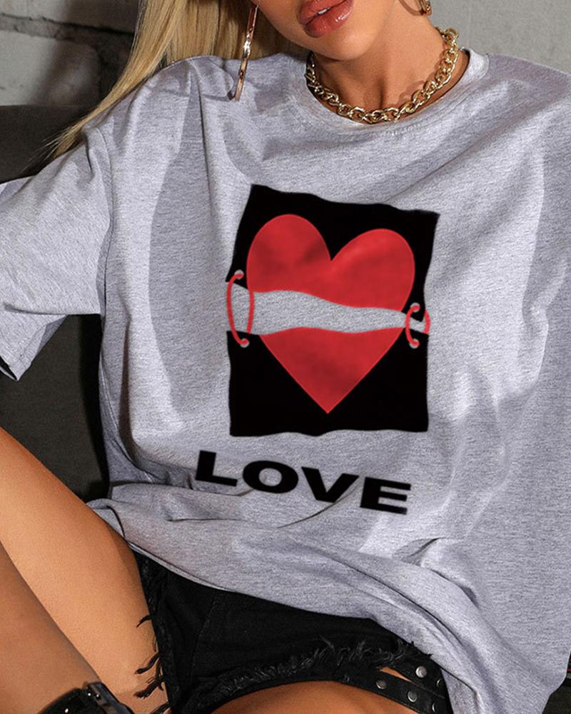 

Heart Patterns Print Short Sleeve T-shirts, Gray