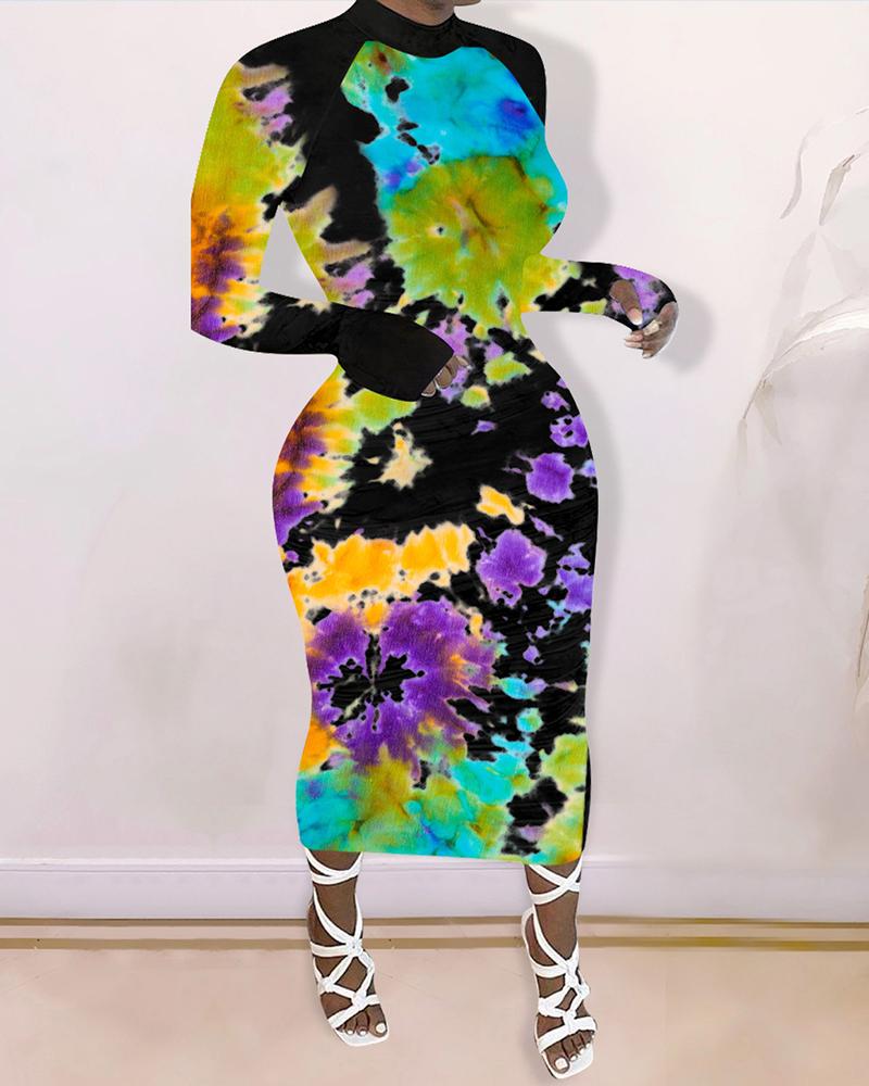 

Tie Dye Print Long Sleeve Women Dress, Multicolor
