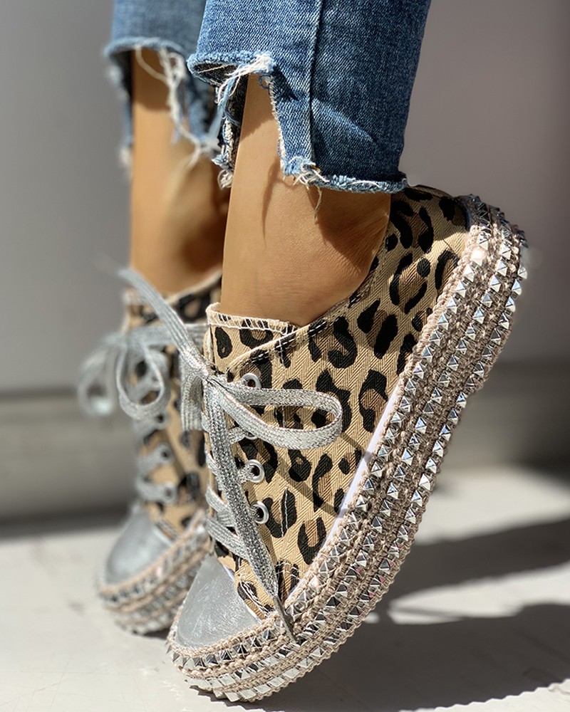 leopard rivet sneakers