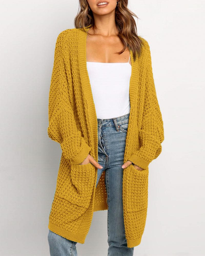 

Pocket Design Plain Long Sleeve Casual Cardigan, Yellow