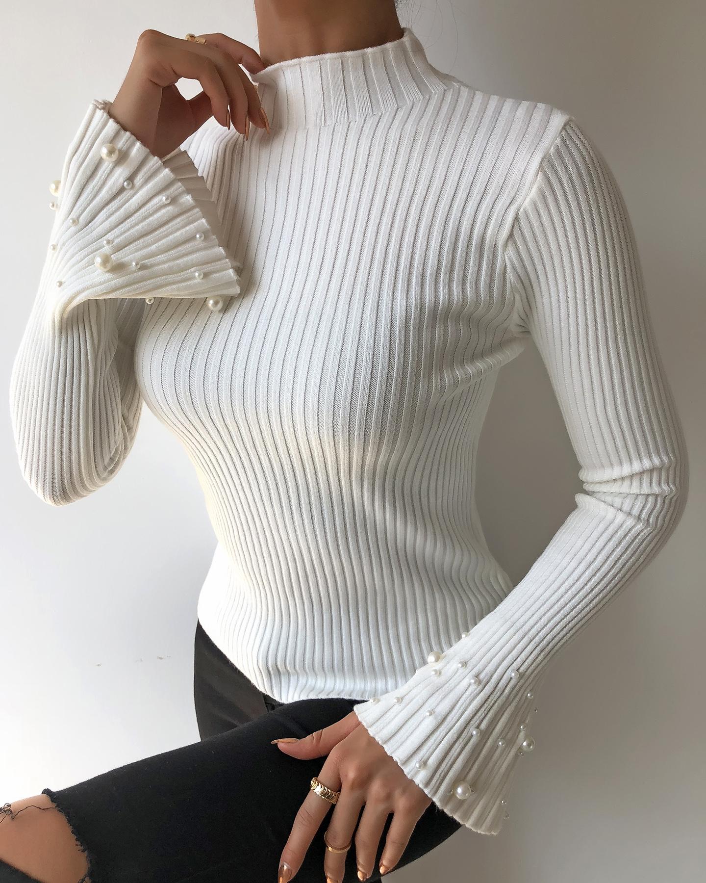 

Beaded Bell Sleeve Casual Top, White