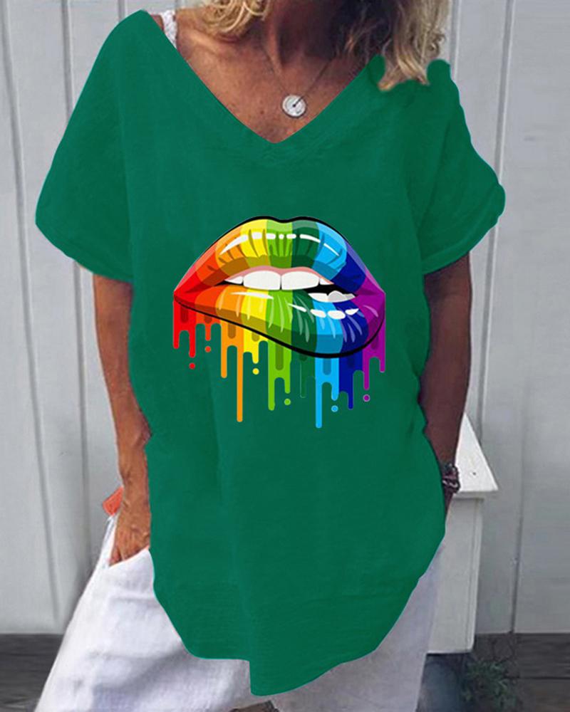 

Rainbow Lip Print T-Shirt, Green