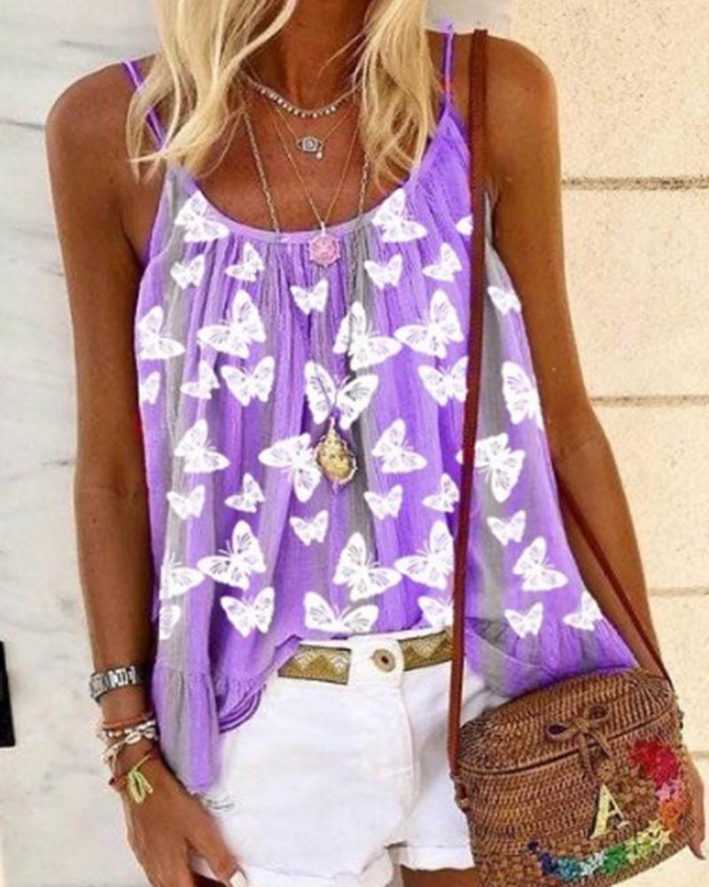 

Butterfly Print Cami Top, Purple