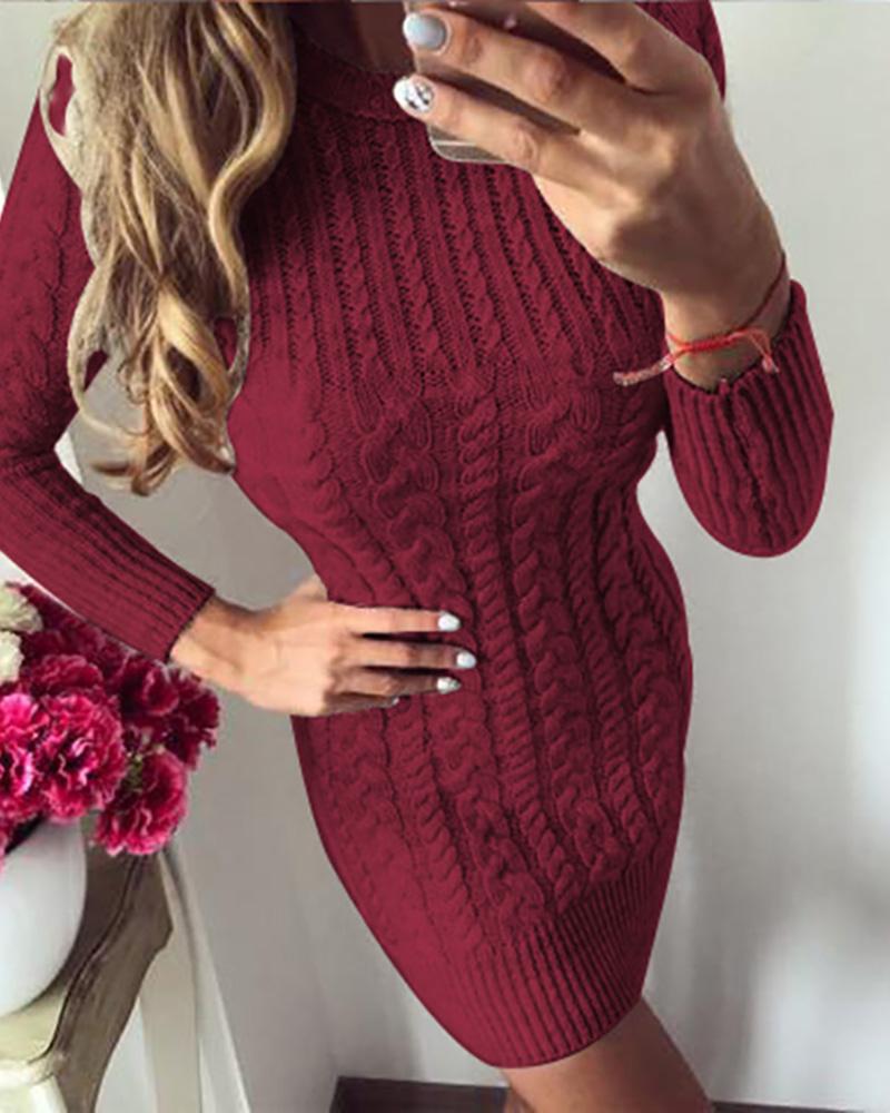 

Solid Long Sleeve Knit Long Sleeve Dress, Wine red