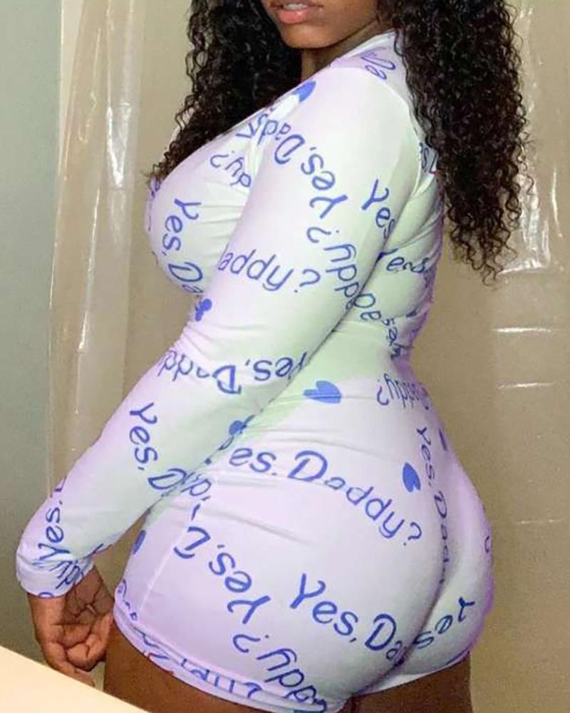 

Cartoon Letter Print Long Sleeve Romper, Style5