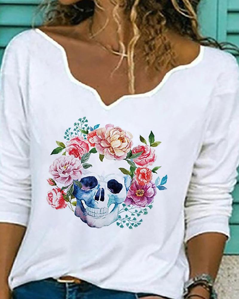 

Graphic / Floral / Butterfly / Flag Print Long Sleeve Top, Style1