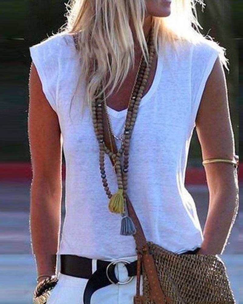 

V Neck Sleeveless Top, Light blue