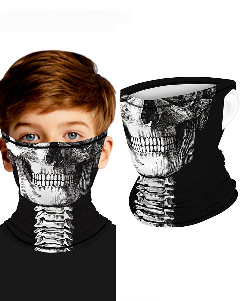 

Skull Print Breathable Ear Loop Face Bandana Headwrap For Children, Black
