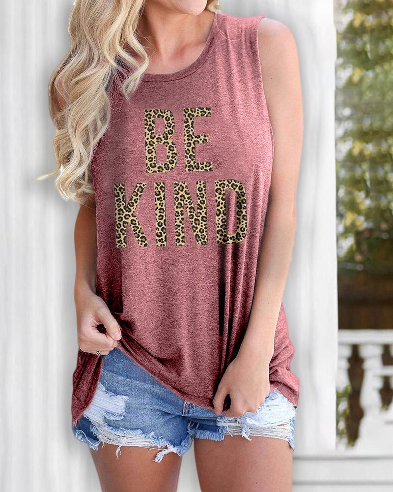 

Letter Cheetah Print Casual Tank Top, Pink