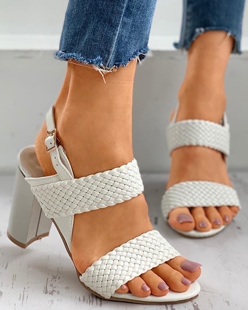 

Braided Solid Slingback Chunky Heels, White