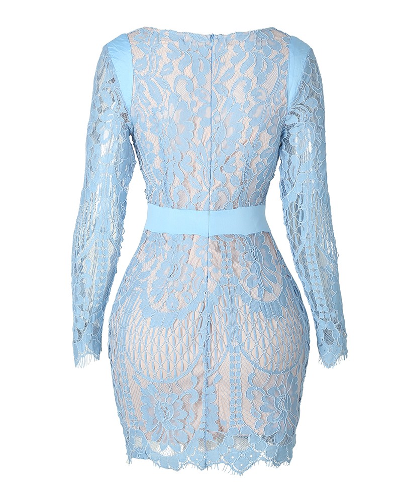 eyelash lace overlay plunge neck bodycon dress