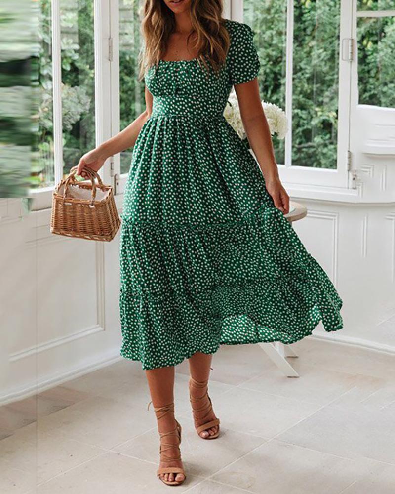 

Polkadot Print Short Sleeve Casual Dress, Green