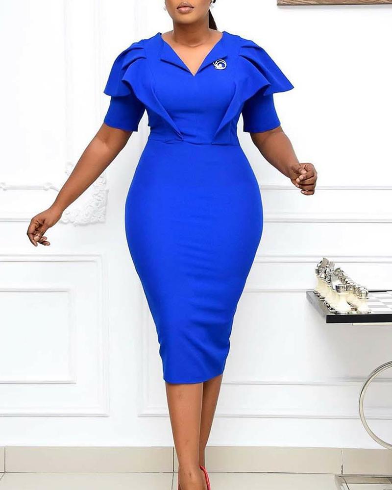

Solid Short Sleeve Skinny Bandage Dress, Blue
